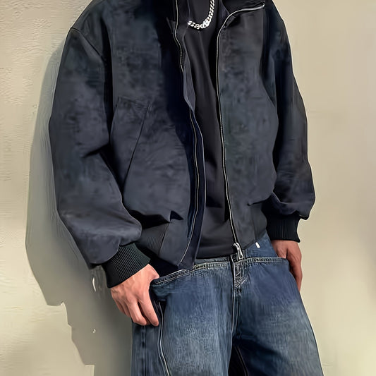 Men's Casual Stand-Collar Zip-Up Bomber Jacket