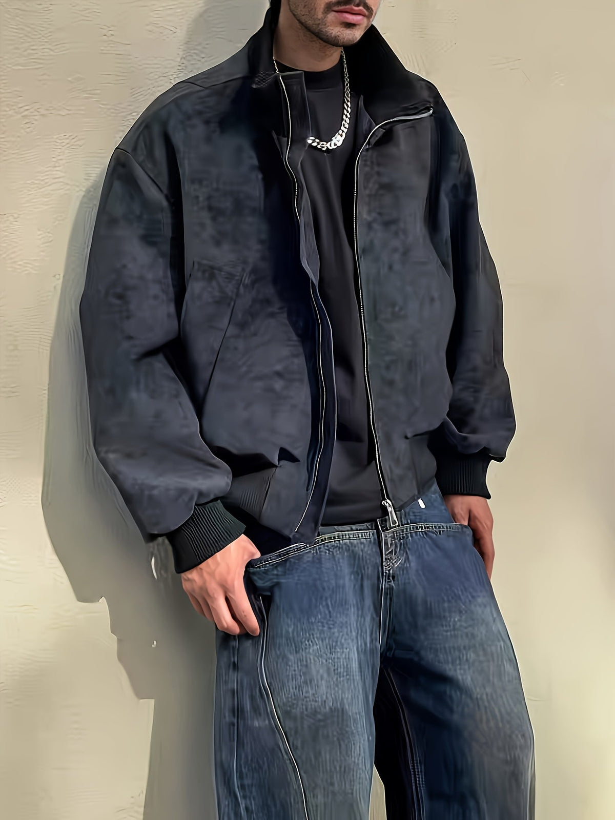 Men's Casual Stand-Collar Zip-Up Bomber Jacket