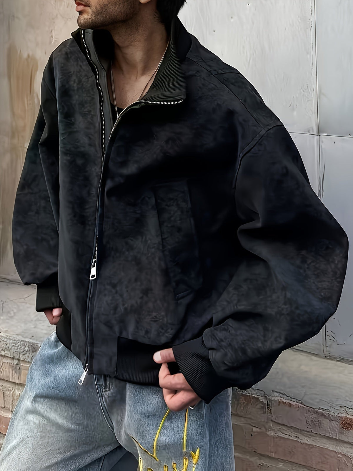 Men's Casual Stand-Collar Zip-Up Bomber Jacket
