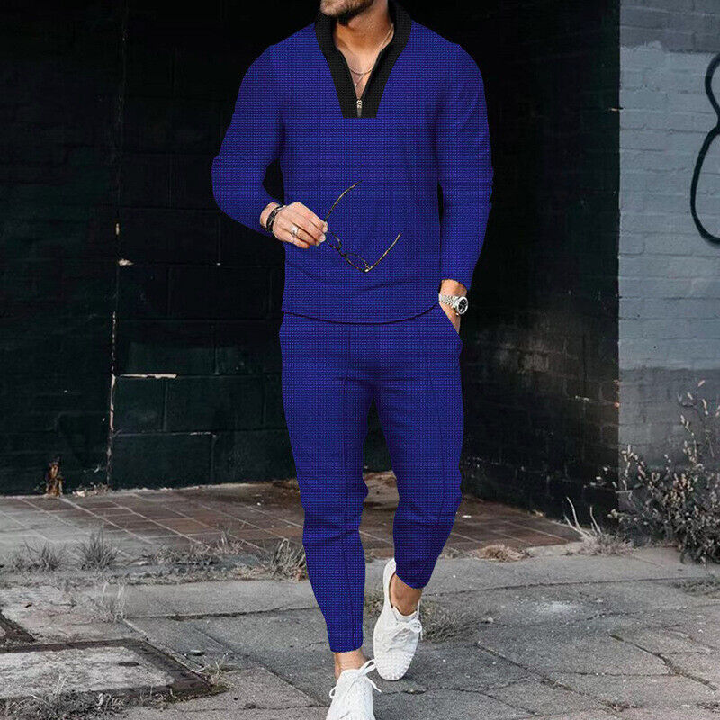 Men's Casual Two-Piece Outfit with Zip Top & Trousers