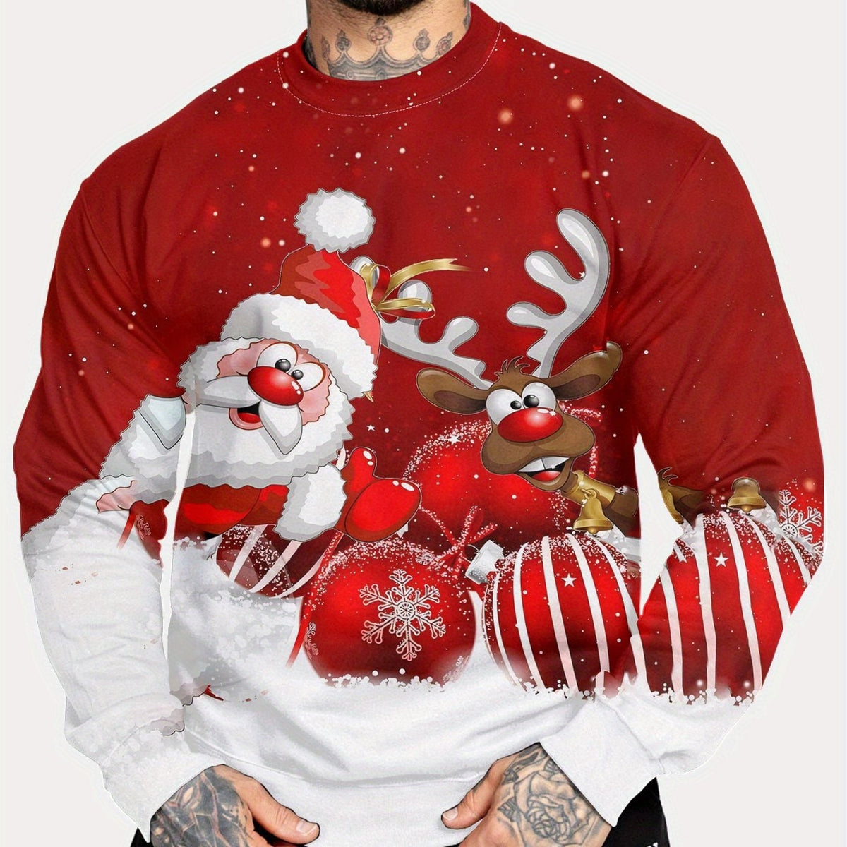 Men's Christmas Crewneck Sweatshirt with Long Sleeves and Festive Print