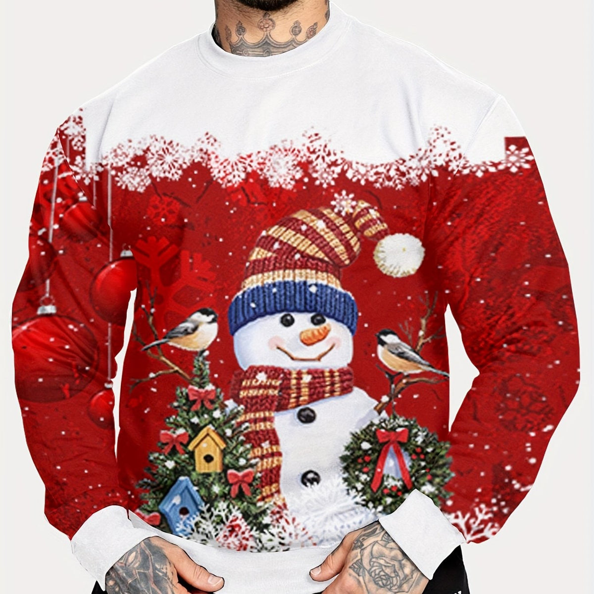 Men's Christmas Crewneck Sweatshirt with Long Sleeves and Festive Print