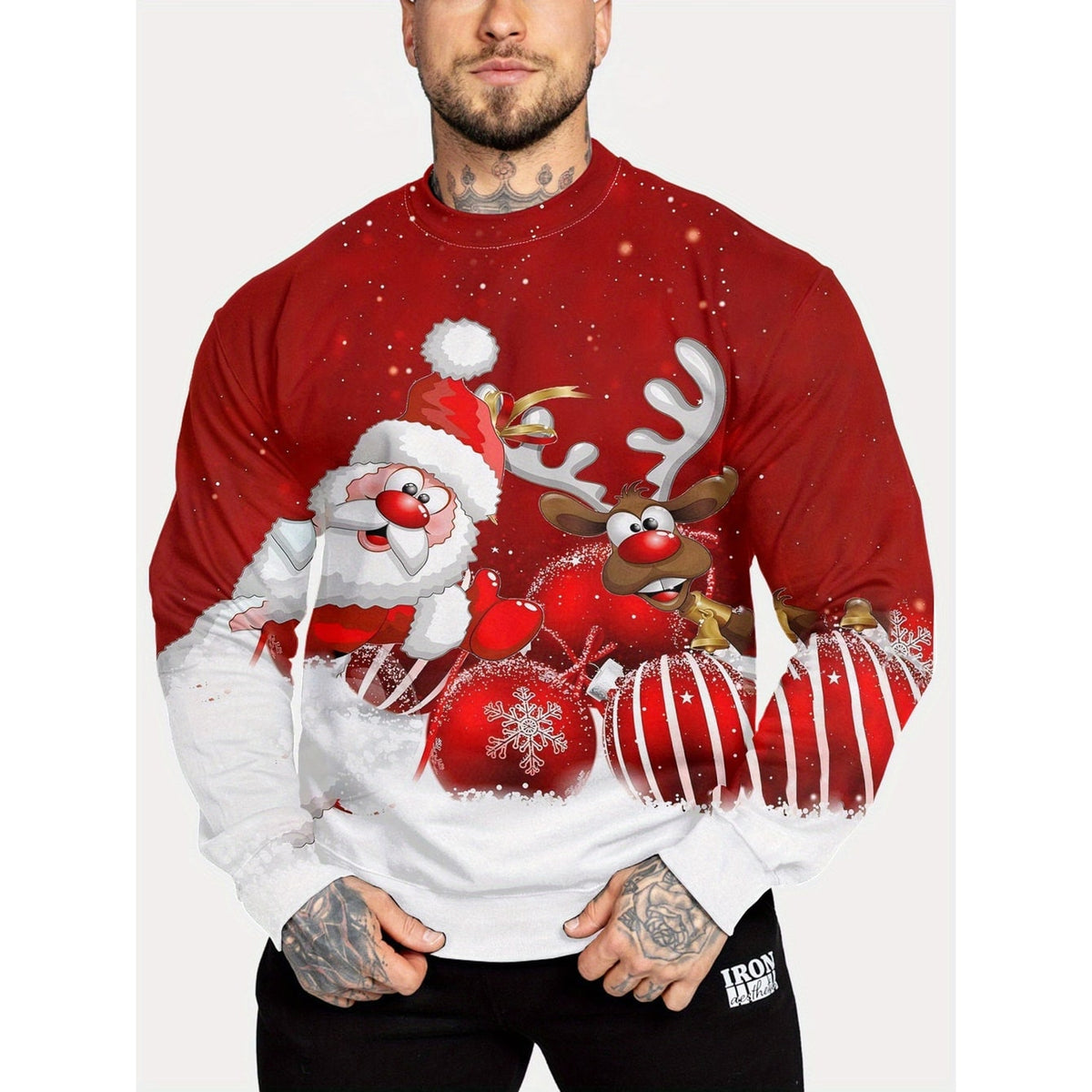 Men's Christmas Crewneck Sweatshirt with Long Sleeves and Festive Print