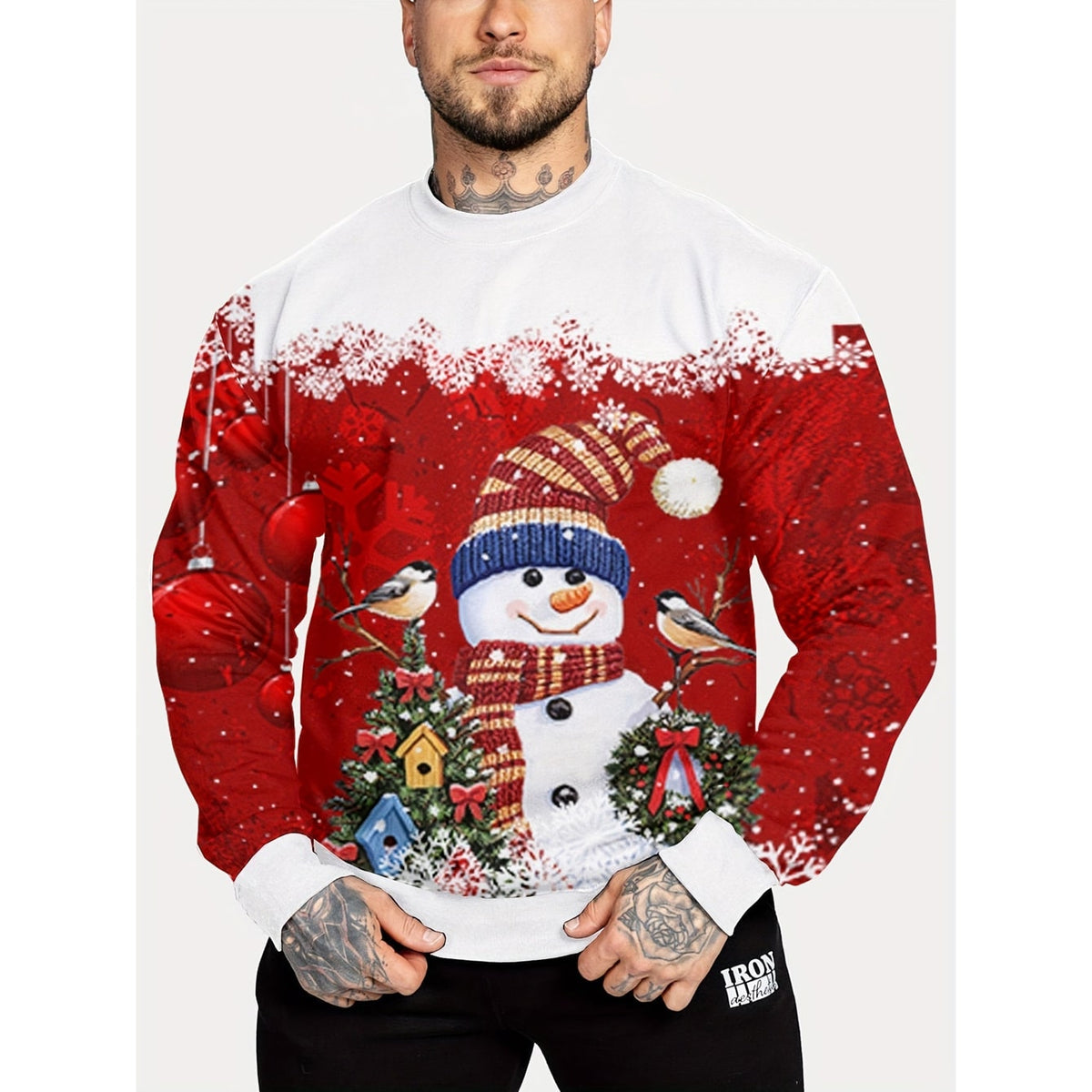Men's Christmas Crewneck Sweatshirt with Long Sleeves and Festive Print