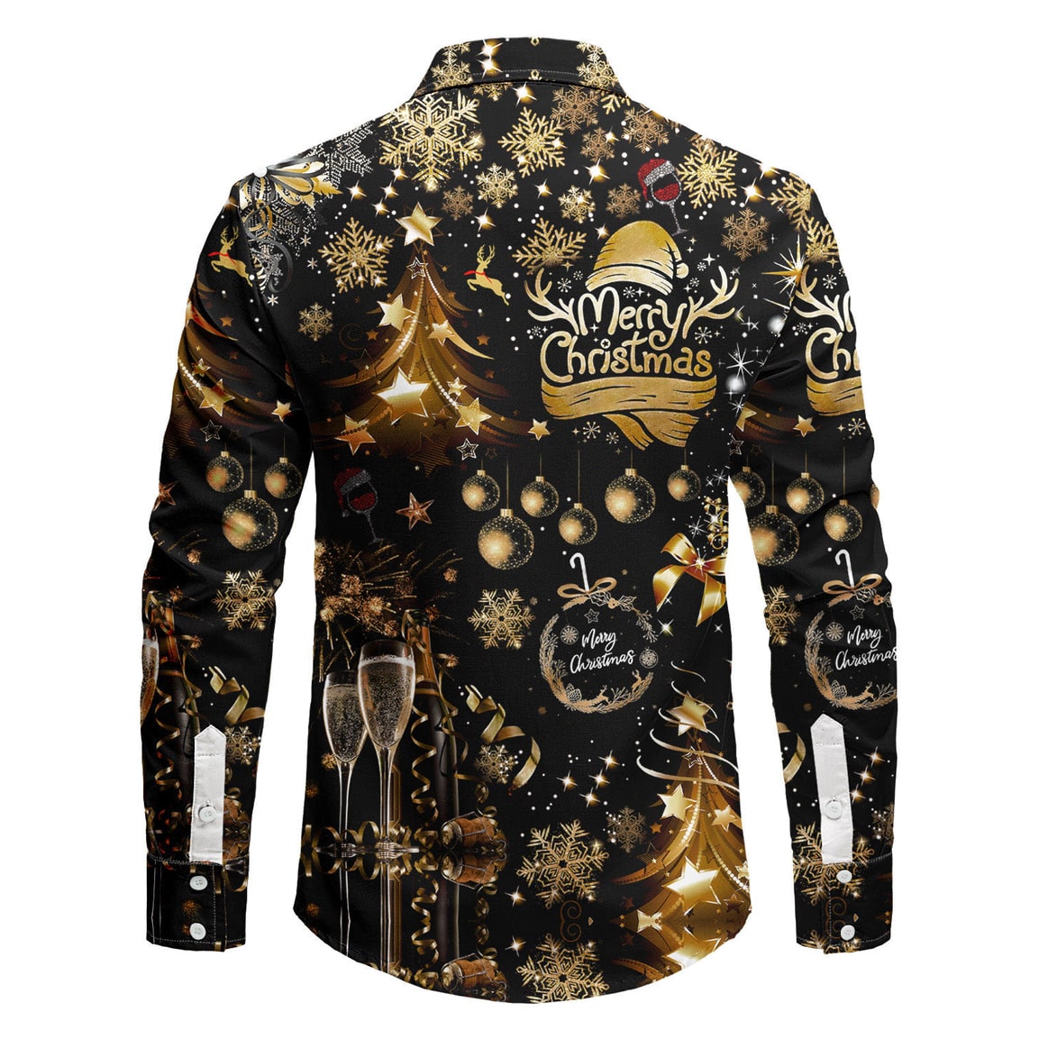 Men's Christmas Shirt with White Button-Up Front, Spread Collar and Holiday Print