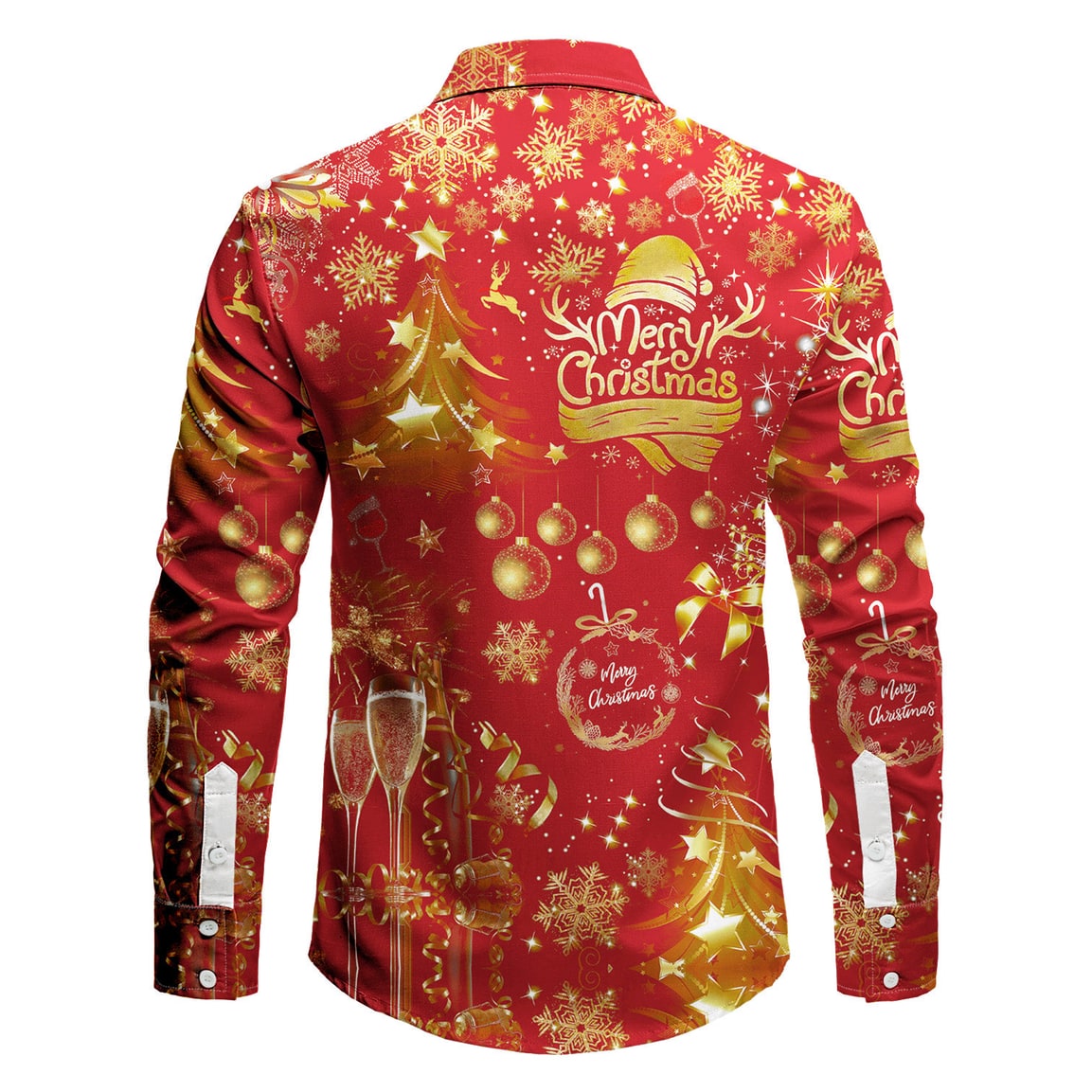 Men's Christmas Shirt with White Button-Up Front, Spread Collar and Holiday Print
