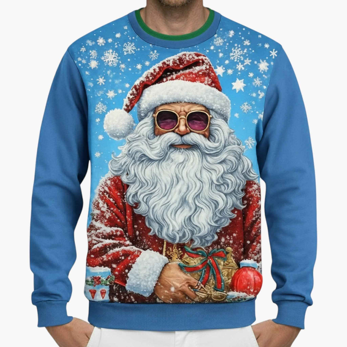 Men's Christmas Sweatshirt with 3D Music Print & Crew Neck - Long-Sleeve Casual Pullover for Winter & Holidays