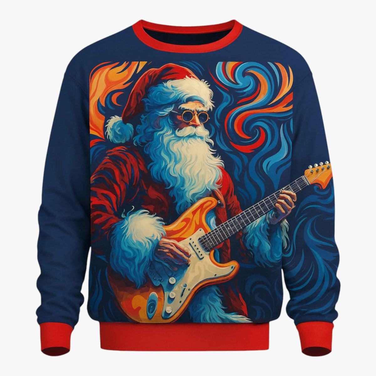 Men's Christmas Sweatshirt with 3D Music Print & Crew Neck - Long-Sleeve Casual Pullover for Winter & Holidays
