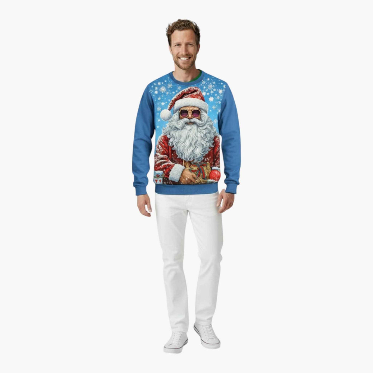 Men's Christmas Sweatshirt with 3D Music Print & Crew Neck - Long-Sleeve Casual Pullover for Winter & Holidays