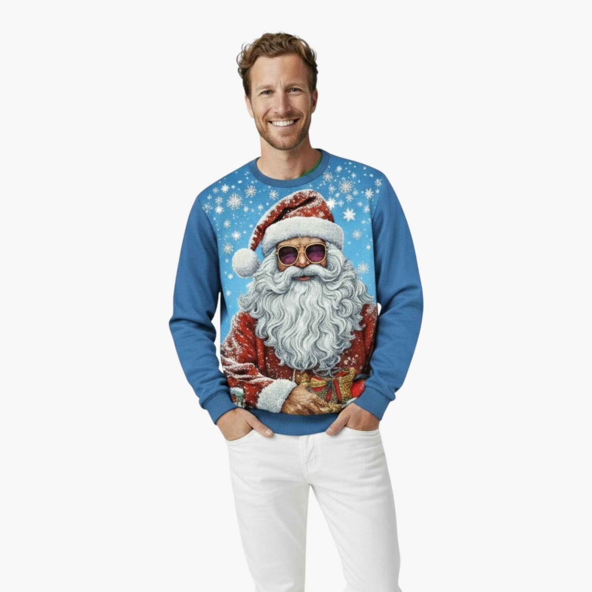 Men's Christmas Sweatshirt with 3D Music Print & Crew Neck - Long-Sleeve Casual Pullover for Winter & Holidays
