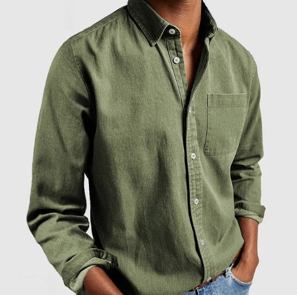Men's Classic Denim-Style Button Shirt