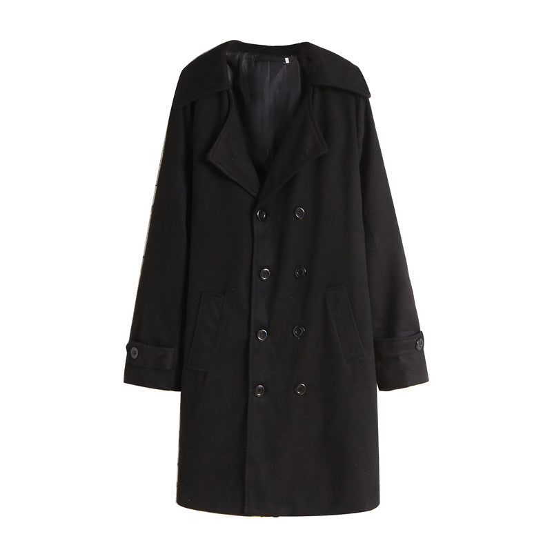 Men's Elegant Double-Breasted Wool Coat with Wide Lapels and Tailored Business Cut