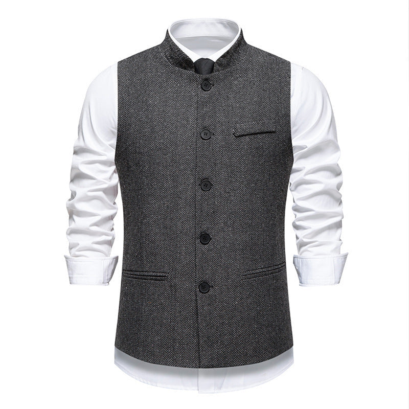 Men's Elegant Herringbone Vest with Functional Pockets