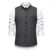 Men's Elegant Herringbone Vest with Functional Pockets