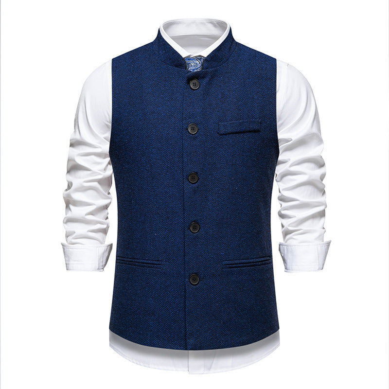 Men's Elegant Herringbone Vest with Functional Pockets