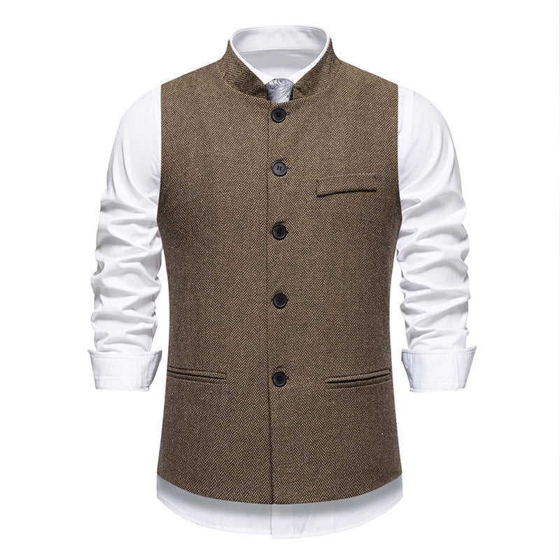 Men's Elegant Herringbone Vest with Functional Pockets