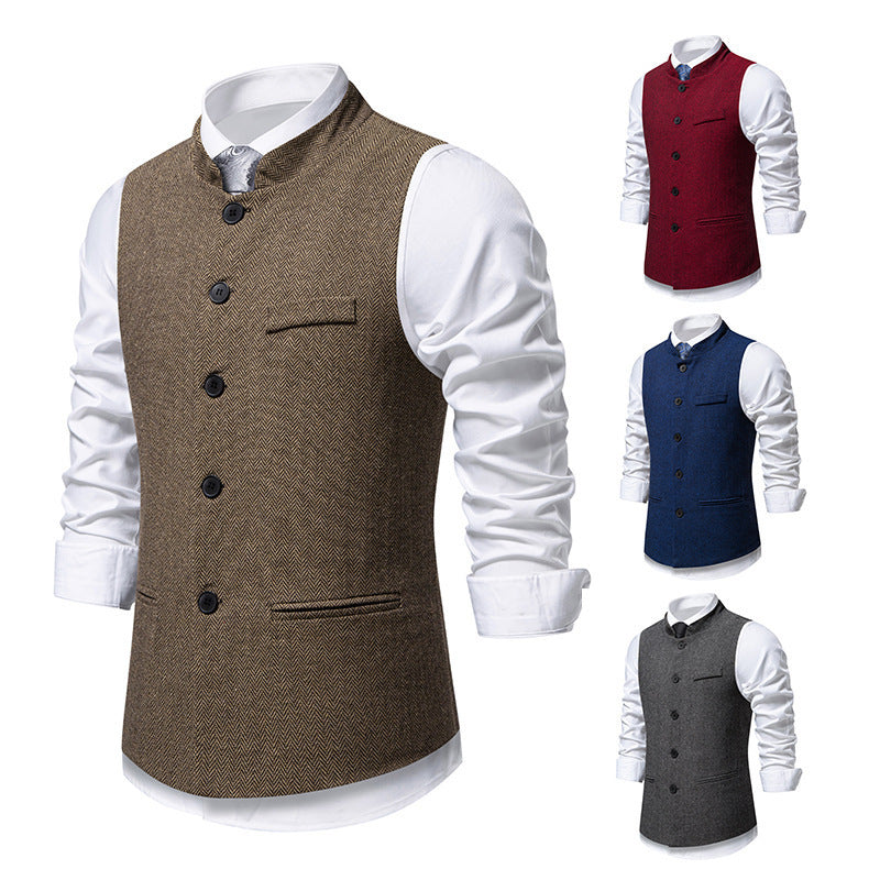 Men's Elegant Herringbone Vest with Functional Pockets