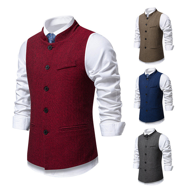 Men's Elegant Herringbone Vest with Functional Pockets