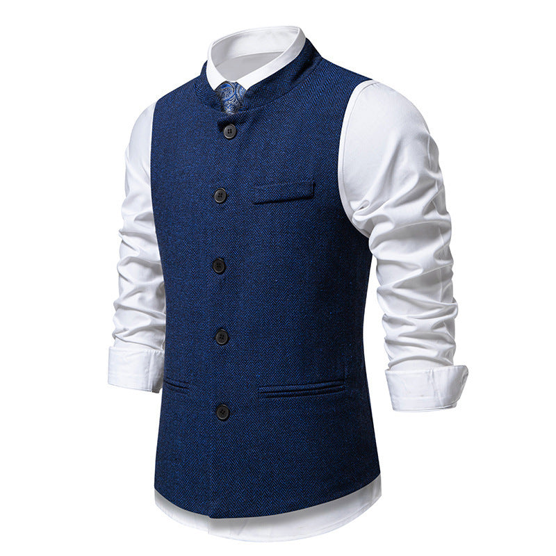 Men's Elegant Herringbone Vest with Functional Pockets