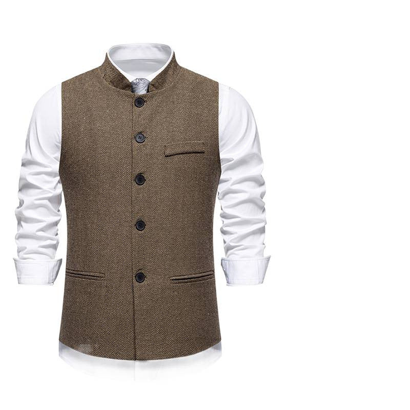 Men's Elegant Herringbone Vest with Functional Pockets