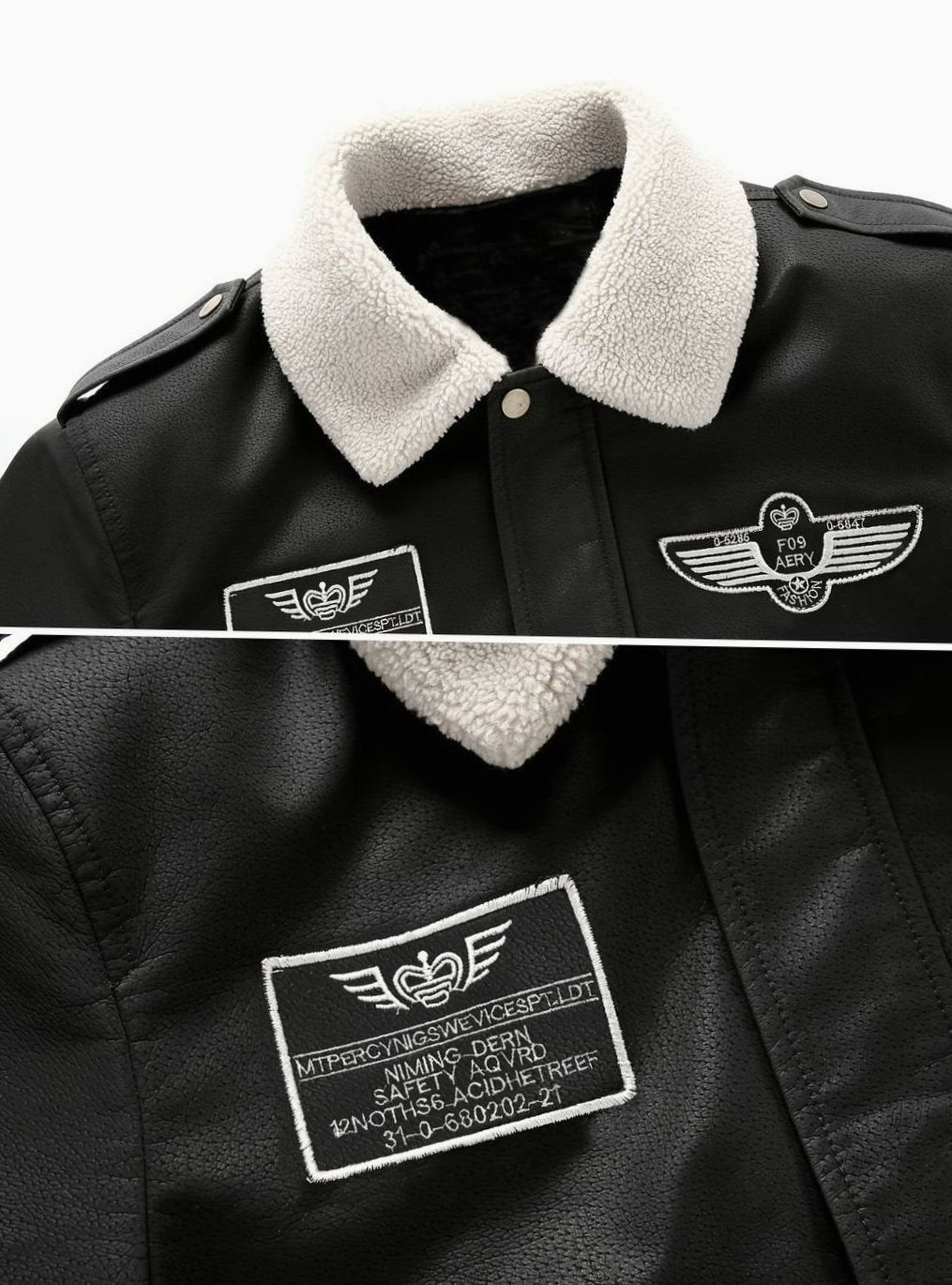 Men's Faux Leather Aviator Bomber Jacket with Sherpa Collar