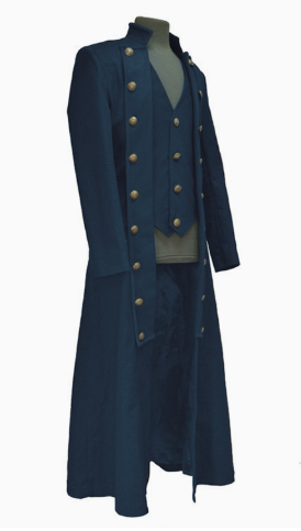 Men's Fitted Frock Coat with Integrated Vest, Adjustable Back Waist Lacing, and Double-Row Decorative Buttons