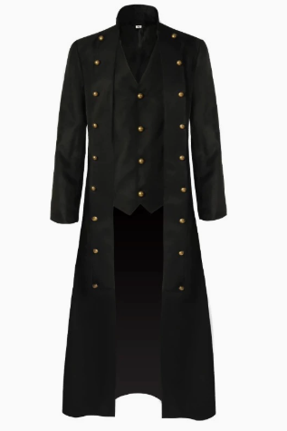 Men's Fitted Frock Coat with Integrated Vest, Adjustable Back Waist Lacing, and Double-Row Decorative Buttons