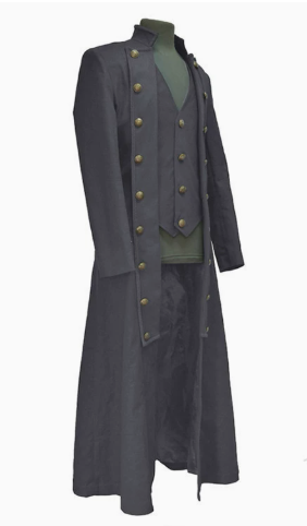 Men's Fitted Frock Coat with Integrated Vest, Adjustable Back Waist Lacing, and Double-Row Decorative Buttons