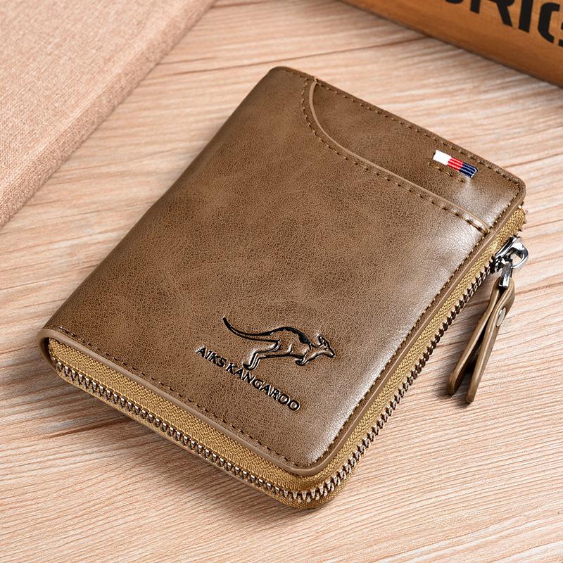 Men's Genuine Leather Zip Wallet with RFID Blocking