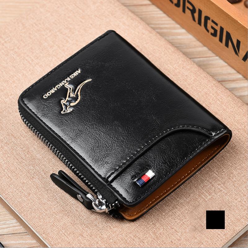 Men's Genuine Leather Zip Wallet with RFID Blocking