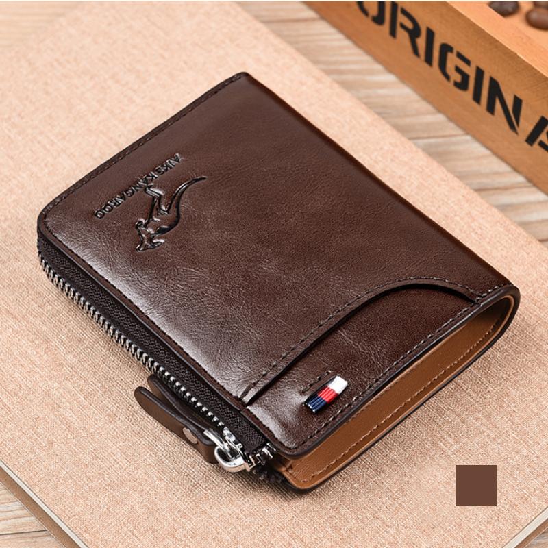 Men's Genuine Leather Zip Wallet with RFID Blocking