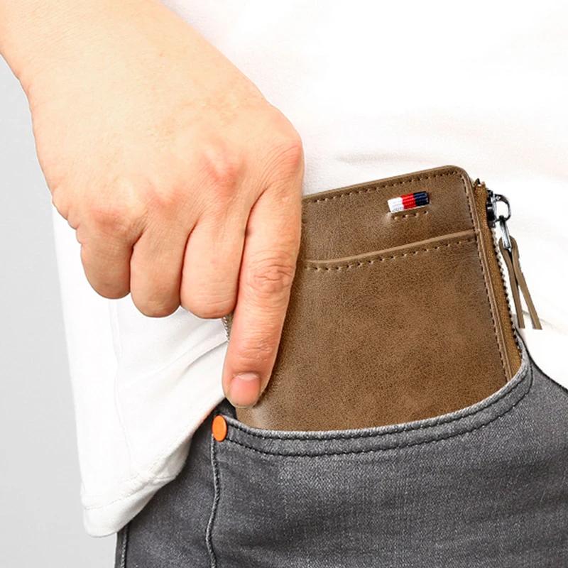 Men's Genuine Leather Zip Wallet with RFID Blocking