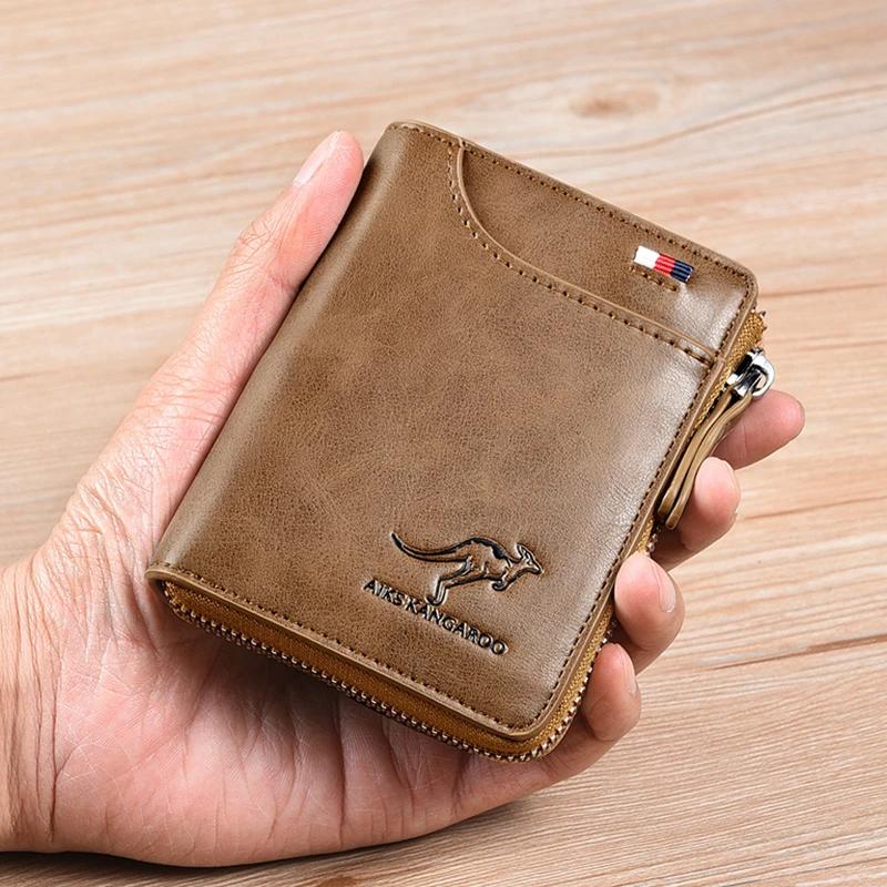 Men's Genuine Leather Zip Wallet with RFID Blocking