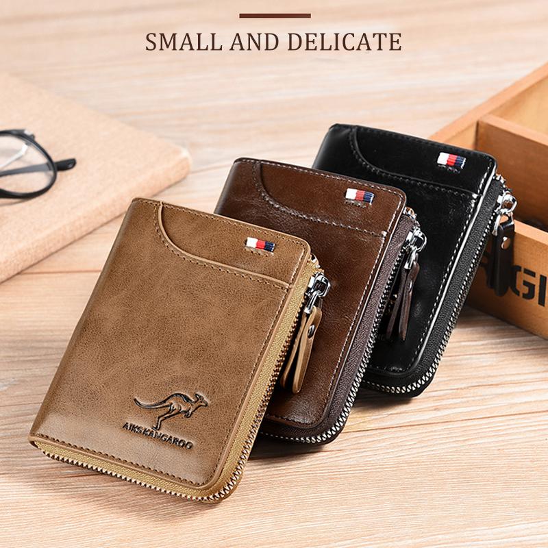 Men's Genuine Leather Zip Wallet with RFID Blocking