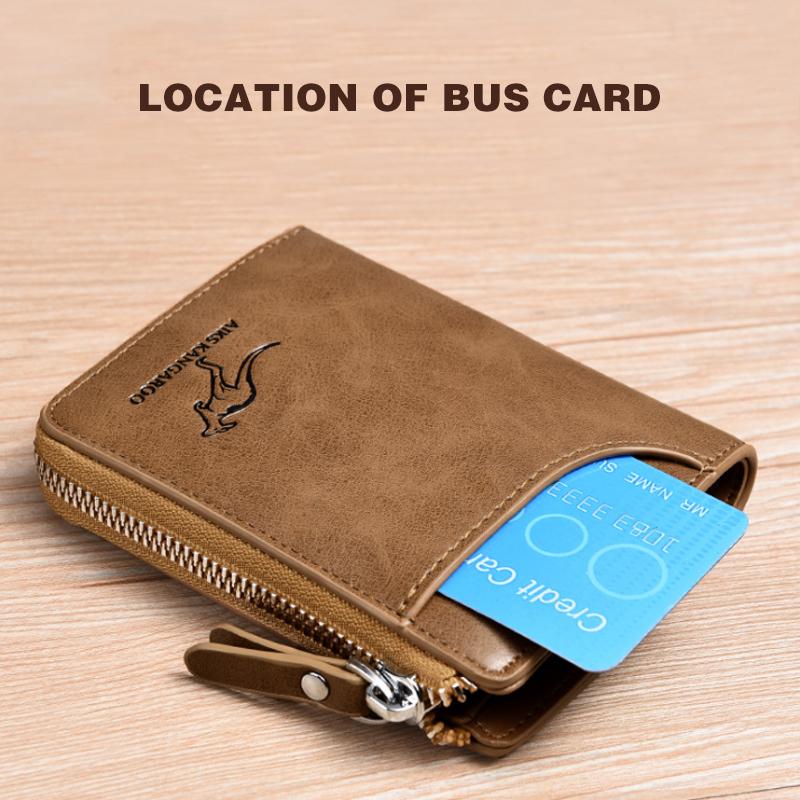 Men's Genuine Leather Zip Wallet with RFID Blocking