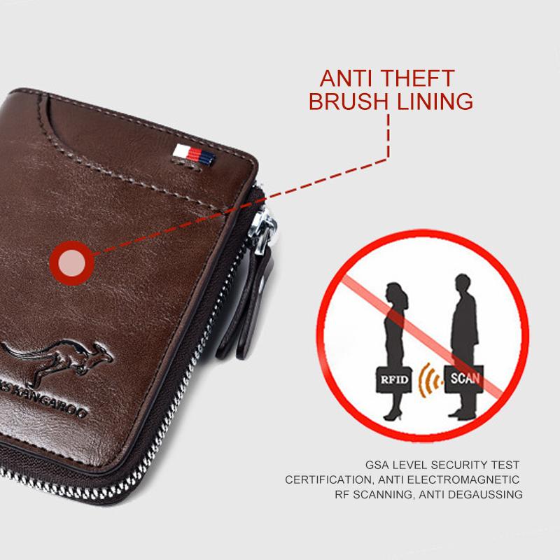 Men's Genuine Leather Zip Wallet with RFID Blocking