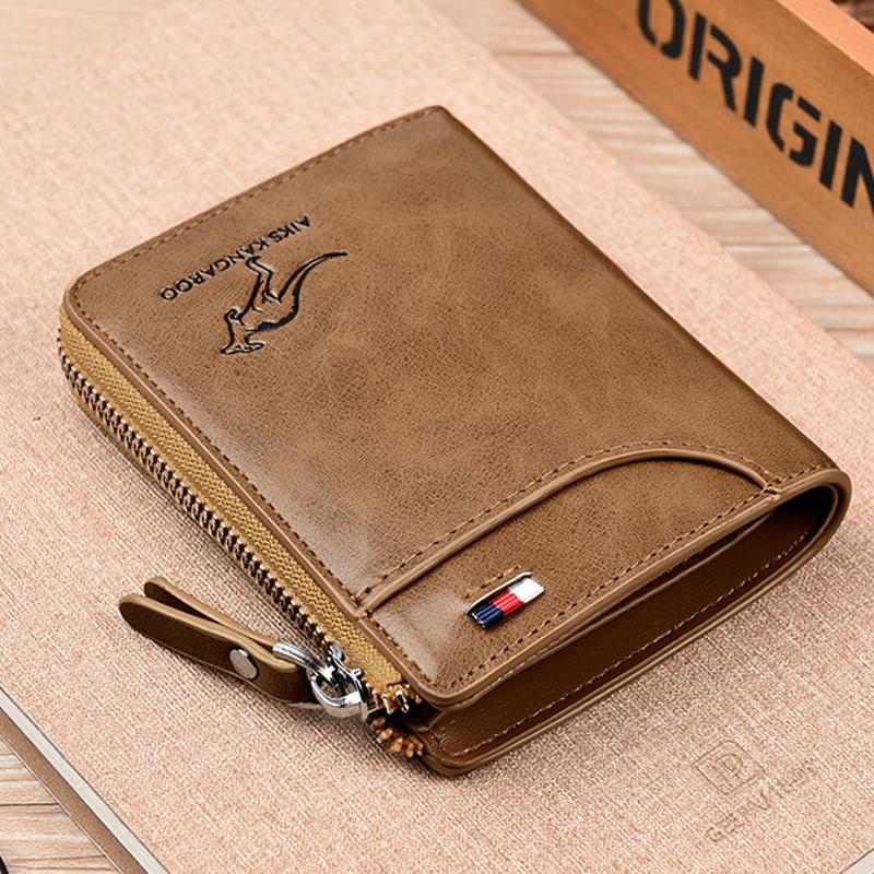Men's Genuine Leather Zip Wallet with RFID Blocking