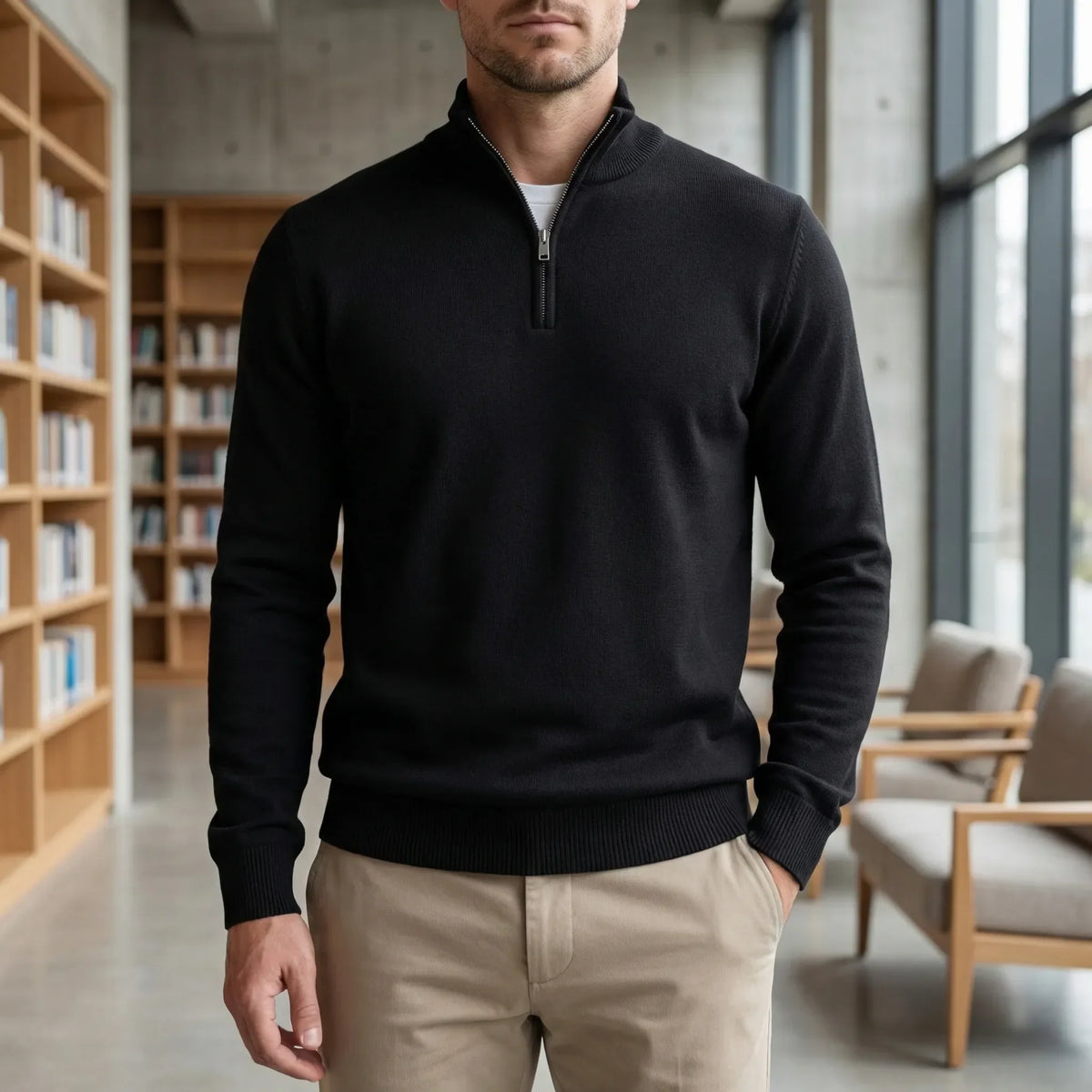Men's Half-Zip High-Neck Knit Sweater