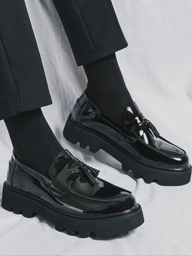 Men's High-Shine Tassel Loafers with Chunky Sole