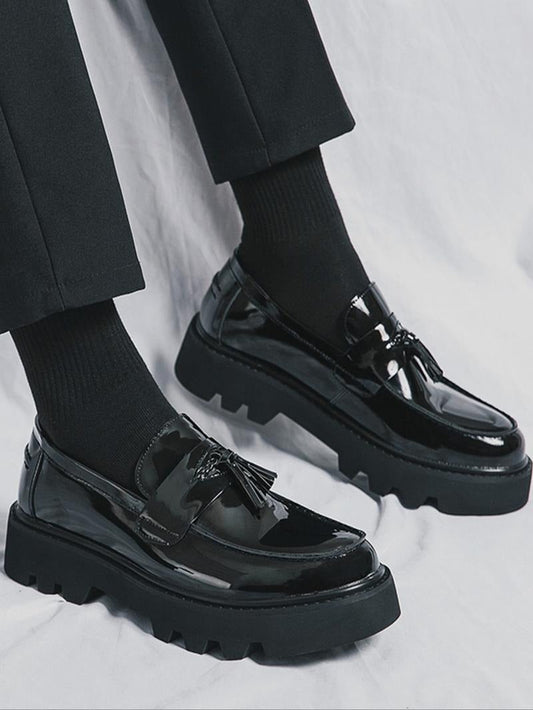 Men's High-Shine Tassel Loafers with Chunky Sole