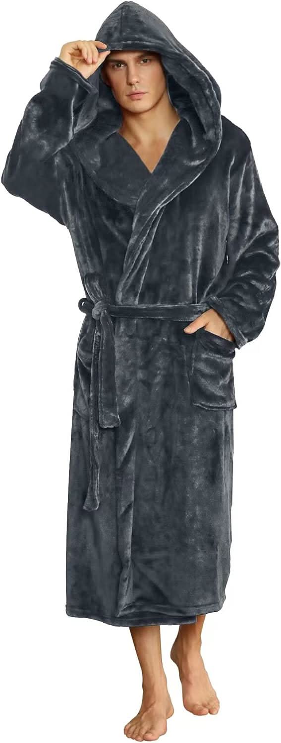 Men's Hooded Fleece Bathrobe