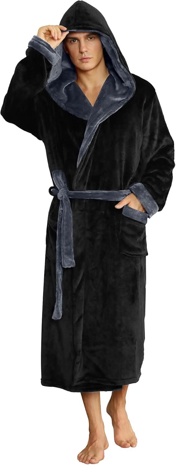 Men's Hooded Fleece Bathrobe