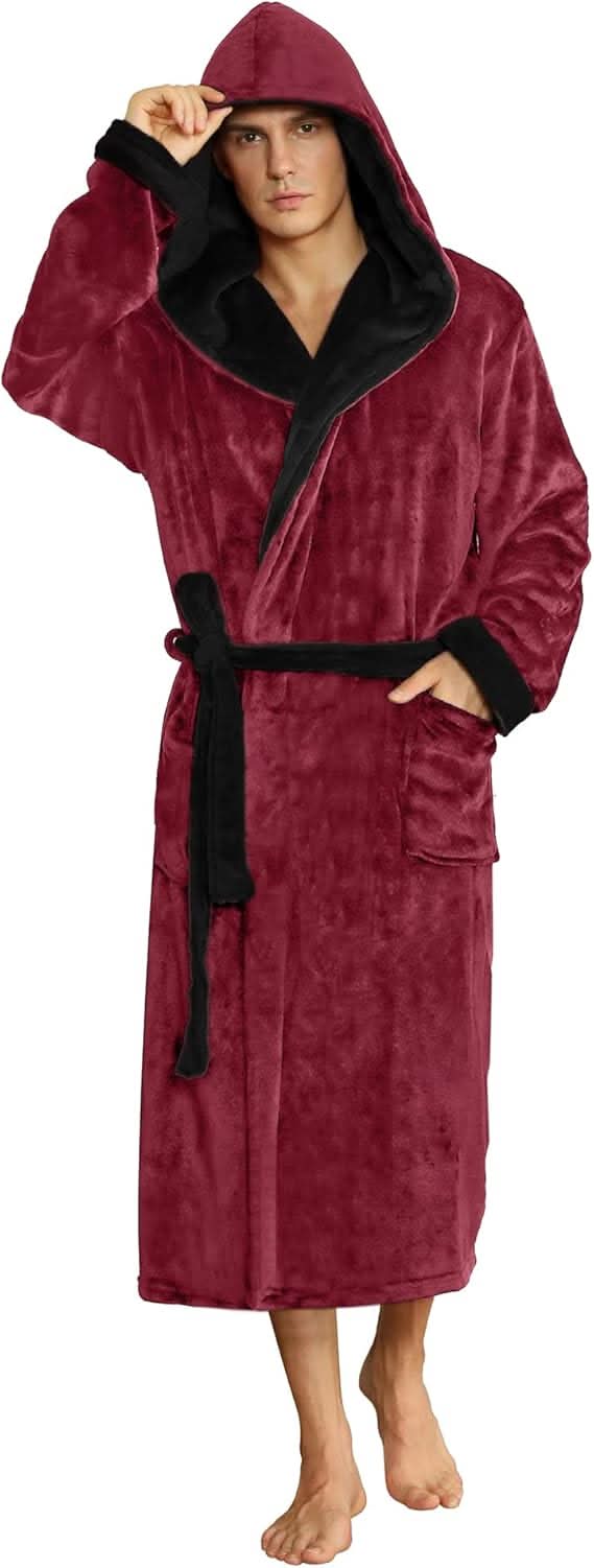 Men's Hooded Fleece Bathrobe