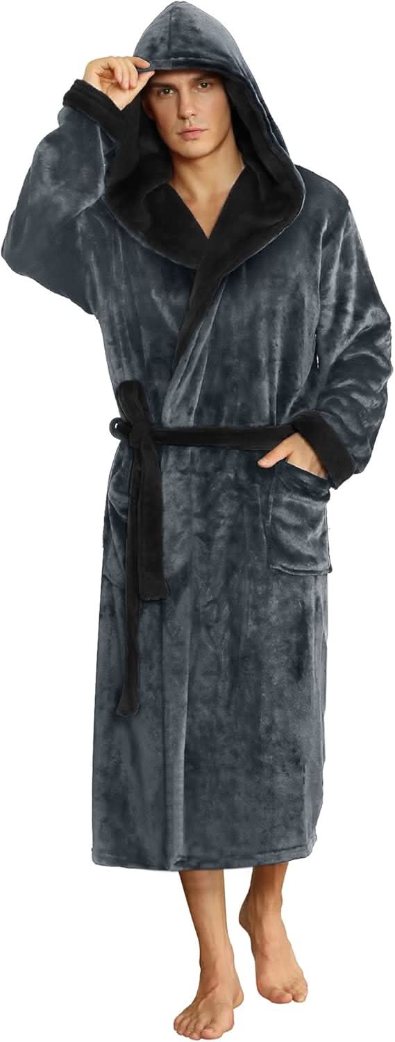 Men's Hooded Fleece Bathrobe