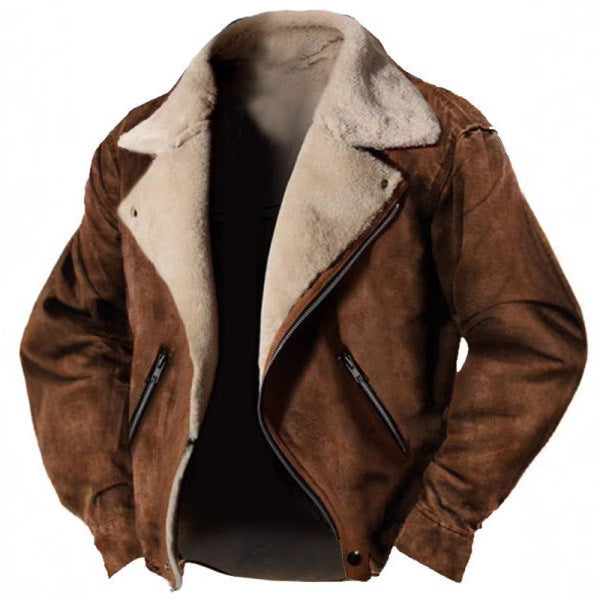 Men's Lambskin-Lined Jacket with Retro Lapels, Structured Fit, and Zip Pockets