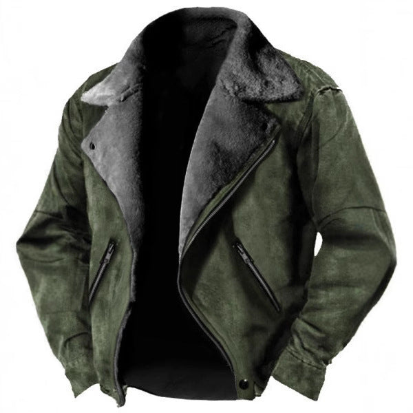 Men's Lambskin-Lined Jacket with Retro Lapels, Structured Fit, and Zip Pockets