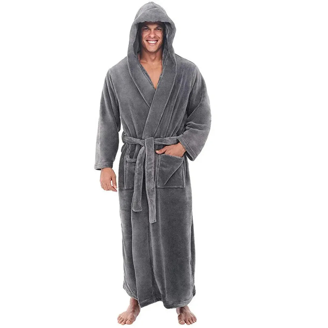 Men's Long Hooded Bathrobe with Pockets