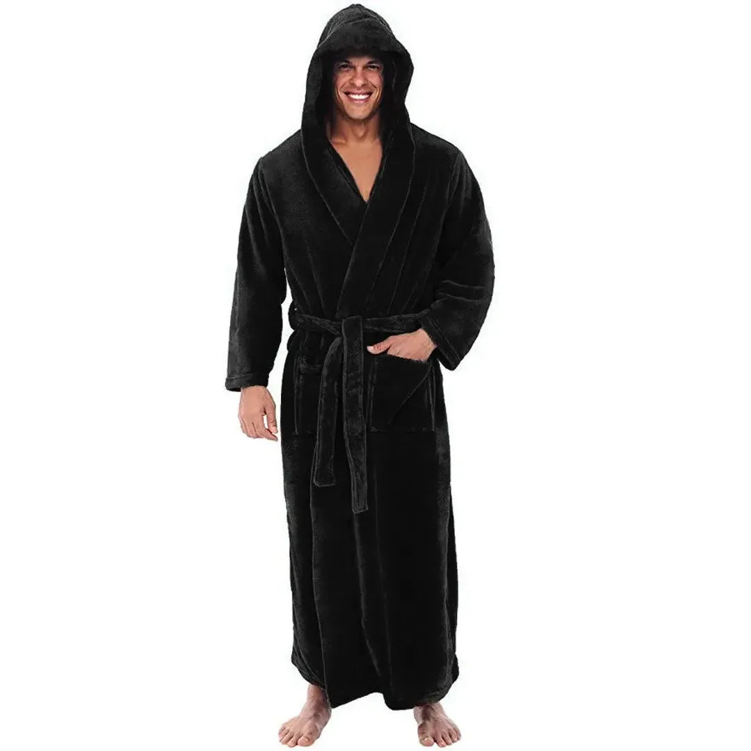 Men's Long Hooded Bathrobe with Pockets