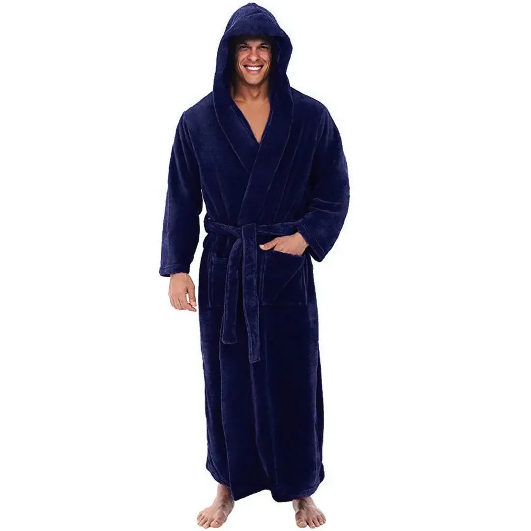 Men's Long Hooded Bathrobe with Pockets