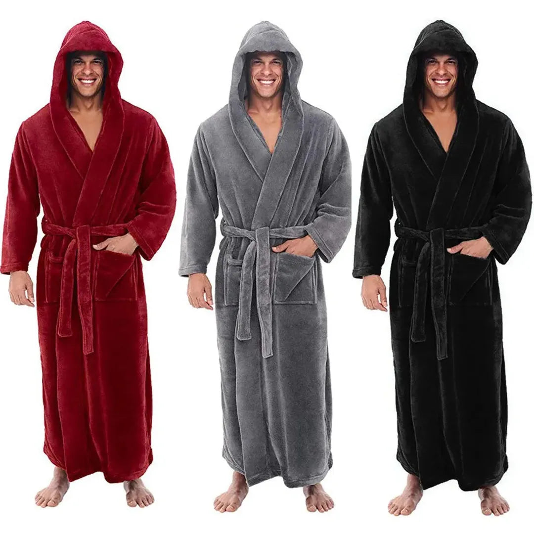 Men's Long Hooded Bathrobe with Pockets